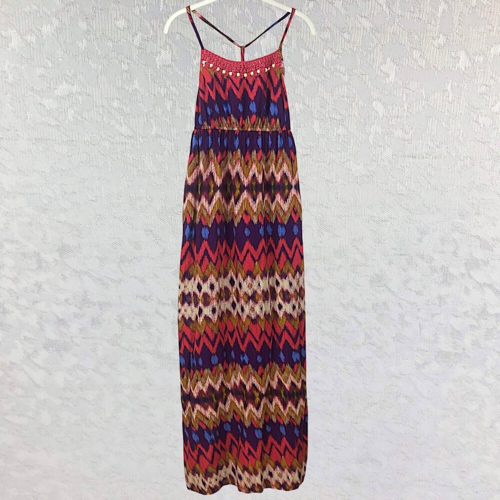 Mossimo Crochet Macrame and Beads Collar Multicolor Sleeveless Maxi Dress Size S